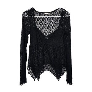 Kimchi Blue Womens Medium Black Fly Away‎ Sheer Lace Long Sleeve Top Y2K Fairy